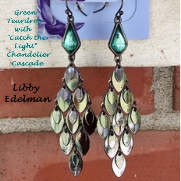 *EARRINGS Green & Gray Teardrop Chandelier Final $ - Picture 3 of 5